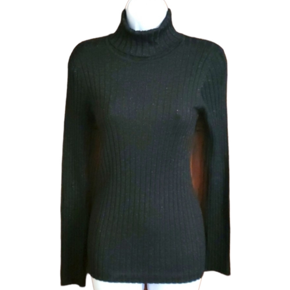 George Fitted Black Sparkly Turtleneck Sweater